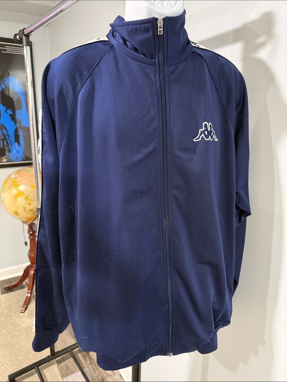 Vintage Kappa Men's Navy Track Jacket with Logo Tape down sleeves